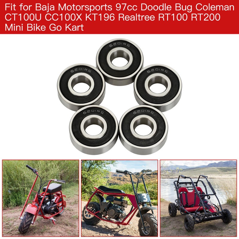 GREHUA Mini Bike Wheel Bearing Front and Rear for Coleman CT100U CC100X KT196 Motovox MBX10 MBX11 Baja Motorsports 97cc Doodle Bug Classic 80cc 105cc Realtree RT100 RT200 Go Kart Parts 6201RS - Image 2